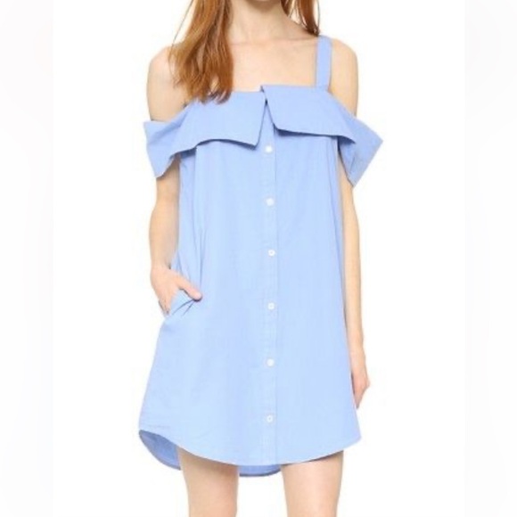 CLU Large Blue Shift Button Up Shirt Dress With Pockets 100% Cotton $244 - Picture 4 of 4